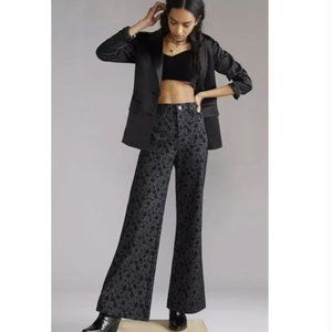 Anthropologie Maeve Jacquard Black and Gray Flare Pants - Size 6
